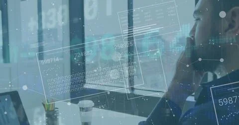 Image of financial data processing over businessman Foto stock