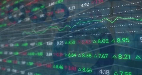 Image of financial data processing over grid Stock Photos