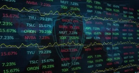 Image of financial data processing over city street Stock Photos