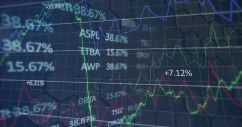 Image of financial data processing over grid Stock Photos