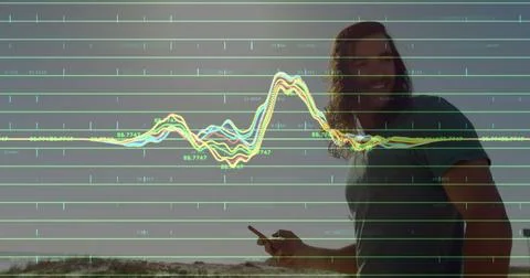 Image of financial data processing over cuaciasn couple in summer using Foto stock