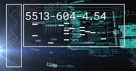 Image of financial data processing over dark background Stock Photos