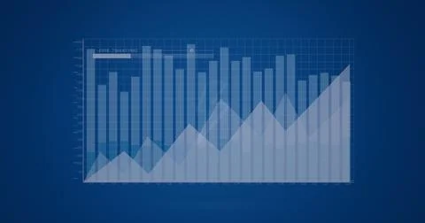 Image of financial data processing over blue background Stock Photos