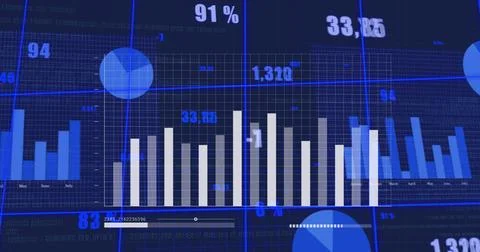 Image of financial data processing over dark background Stockfoto's