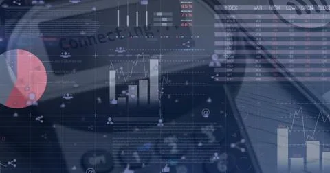 Image of financial data processing over caucasian man using computer Stock Photos