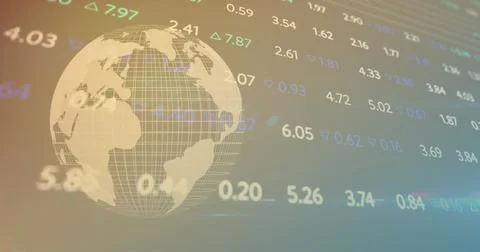 Image of financial data processing over globe Foto stock