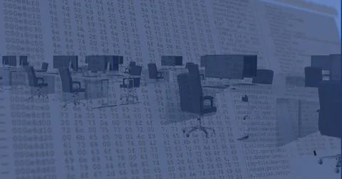 Image of financial data processing over desks with computer in office Stock Photos