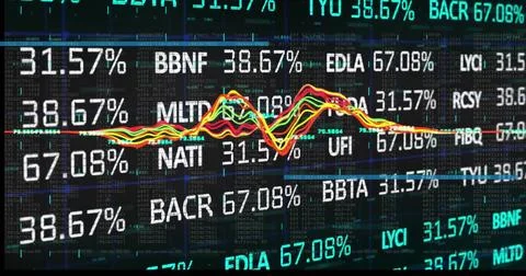 Image of financial data processing over black background 写真素材