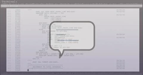 Image of financial data processing over speech bubble over computer screen 스톡 사진
