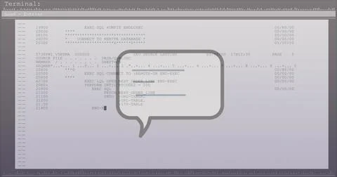 Image of financial data processing over speech bubble over computer screen Foto stock