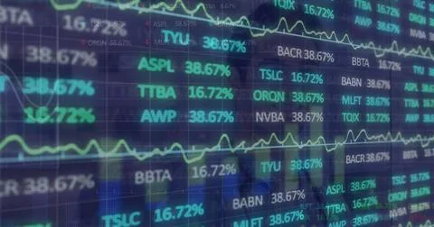 Image of financial data processing over grid Stockfoto's