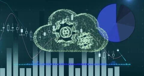 Image of financial data processing over digital cloud Stock Photos