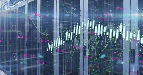 Image of financial data processing over computer servers Stock Photos