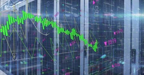 Image of financial data processing over computer servers Stock Photos