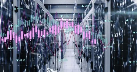 Image of financial data processing over computer servers Stock Photos