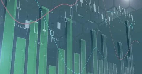 Image of financial data processing over grey background Foto stock