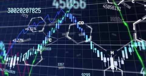 Image of financial data processing over chemical structures Stock Photos