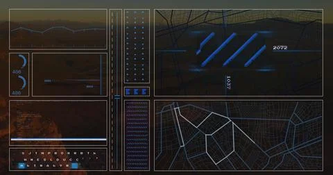 Image of financial data processing over sea Foto stock