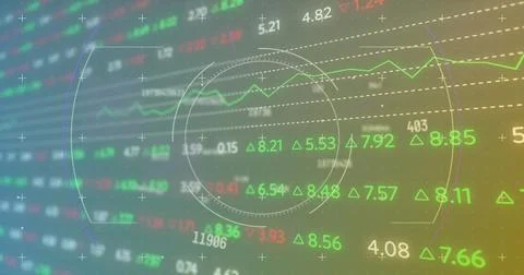Image of financial data processing over scope and grid Stockfoto's