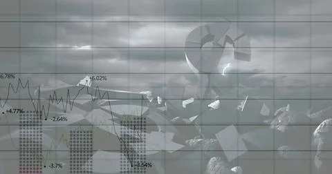Image of financial data processing over american dollar sign crumbling 写真素材