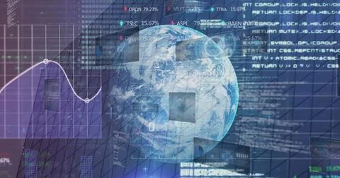 Image of financial data processing over globe Foto stock