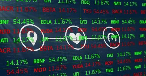 Image of financial data processing over network of icons Foto stock