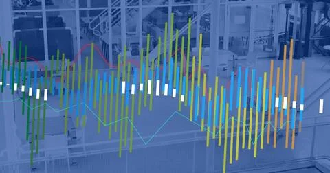 Image of financial data processing over empty office Stock Photos