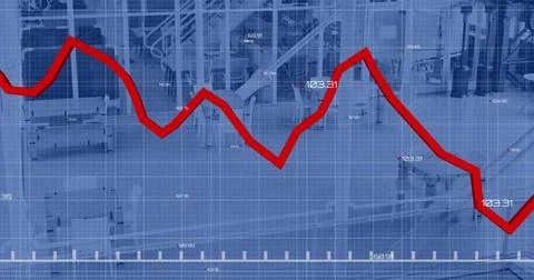 Image of financial data processing over empty office Foto stock
