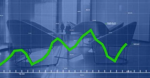 Image of financial data processing over empty office Stock Photos
