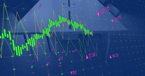 Image of financial data processing over empty office Stock Photos