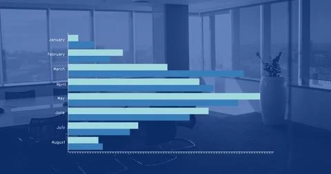 Image of financial data processing over empty office Stock Photos