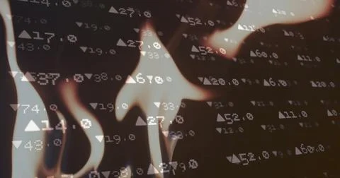 Image of financial data processing over flames 写真素材