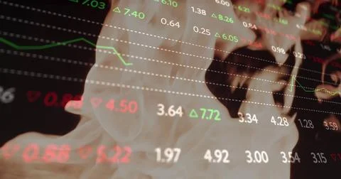 Image of financial data processing over flames Stock Photos