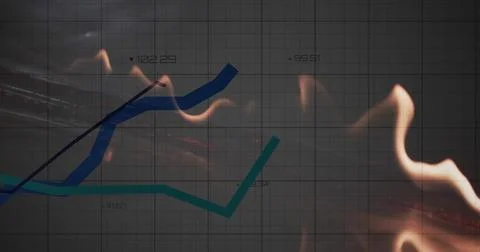 Image of financial data processing over flames 스톡 사진