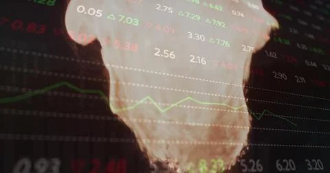 Image of financial data processing over flames Stock Photos