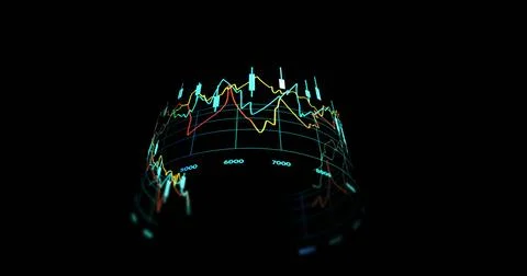 Image of financial data processing over globe on black background Stock Photos