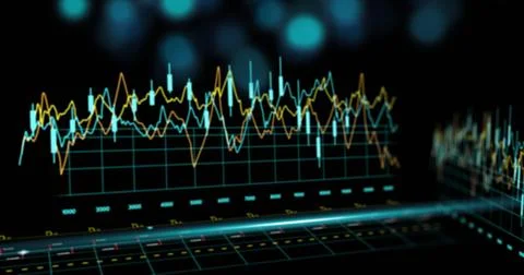 Image of financial data processing over black background 写真素材