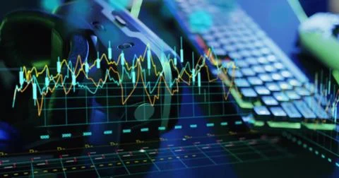 Image of financial data processing over computer Stock Photos