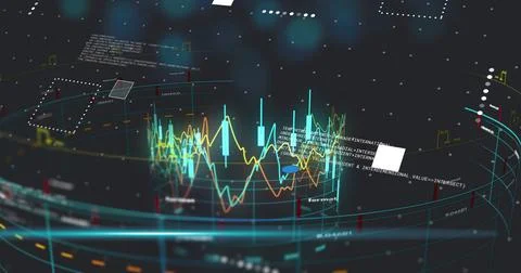 Image of financial data processing over dark background 스톡 사진