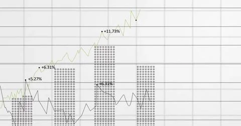 Image of financial data processing over grid on white background Foto stock