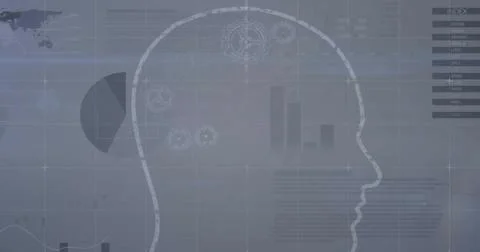 Image of financial data processing over head on grey background Foto stock