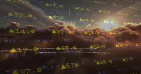 Image of financial data processing over clouds background Stock Photos