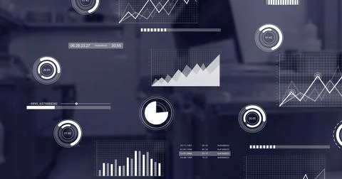 Image of financial data processing over empty office Stock Photos