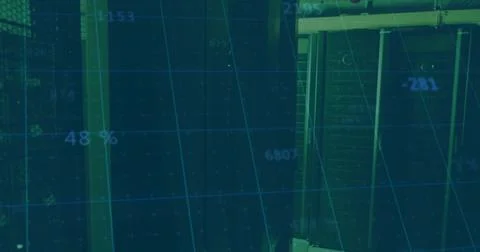 Image of financial data processing over server room Foto stock