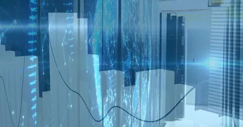 Image of financial data processing over server room Foto stock