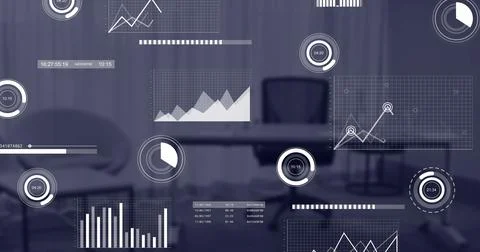 Image of financial data processing over office Foto stock