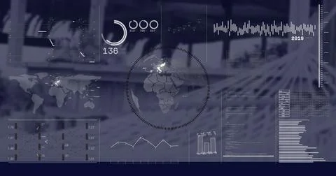 Image of financial data processing over office Foto stock