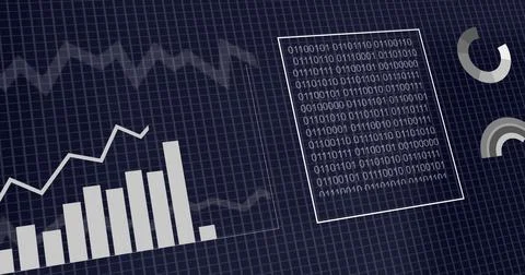 Image of financial data processing over dark background Stock Photos