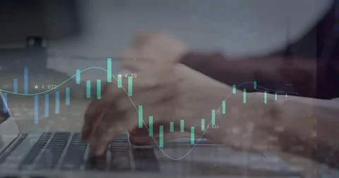 Image of financial data processing over diverse business people using computers Stock Photos