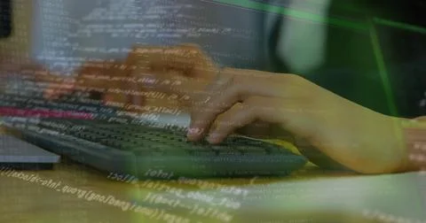 Image of financial data processing over diverse business people using computers Stock Photos